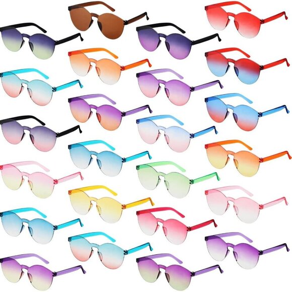 24 Pairs Colorful Glasses Transparent Rimless Round Fun Party Eyewear
